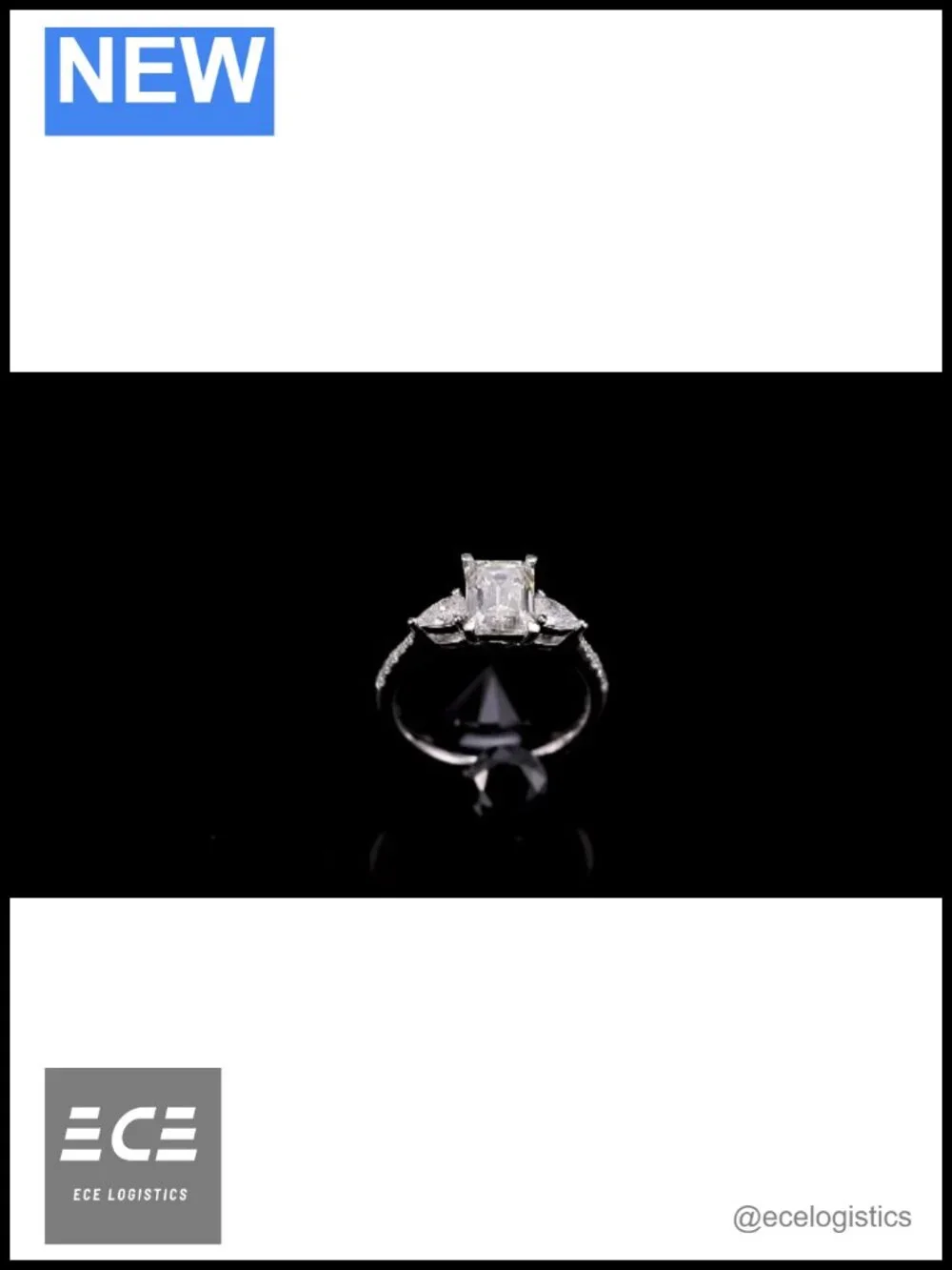 Emerald Cut Moissanite Engagement Ring 925 Sterling Silver 18K White Gold Plated